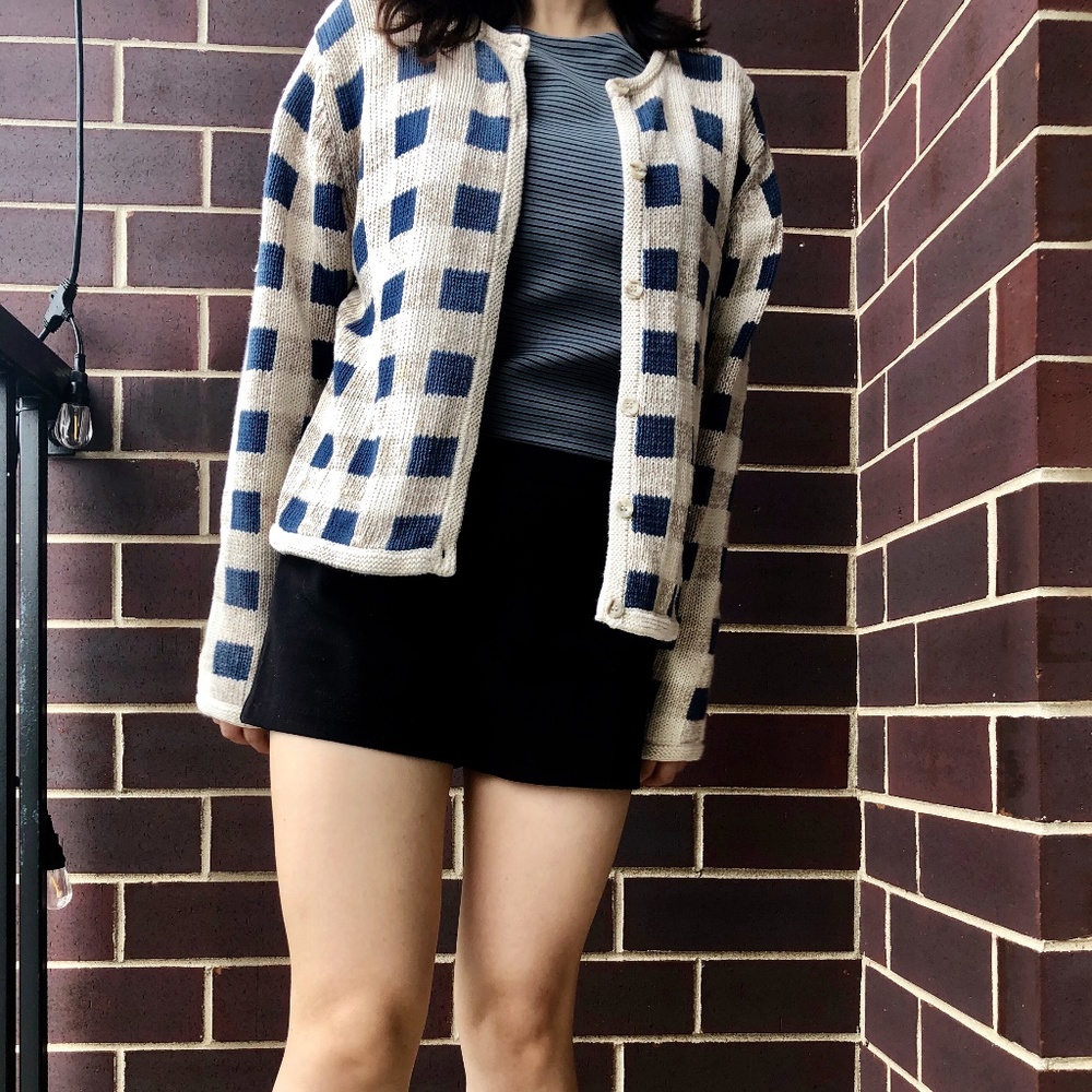 Boho Cozy Blue Plaid Sweater Cardigan